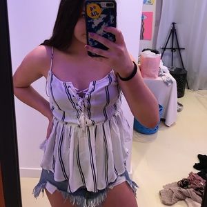 blue and white striped tank